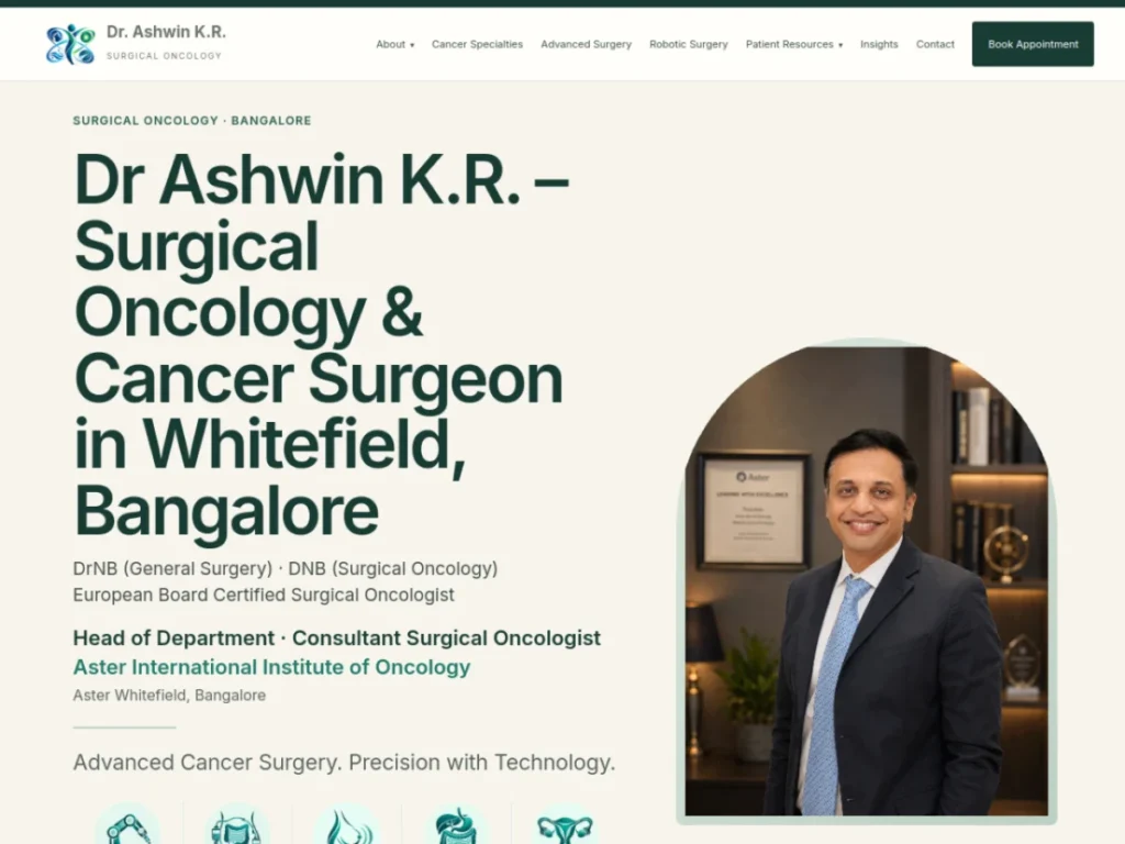 Dr Ashwin KR surgical oncologist website designed by Ideestep