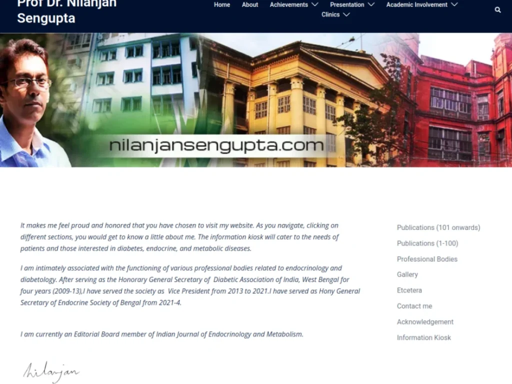 Prof Dr Nilanjan Sengupta website designed by Ideestep